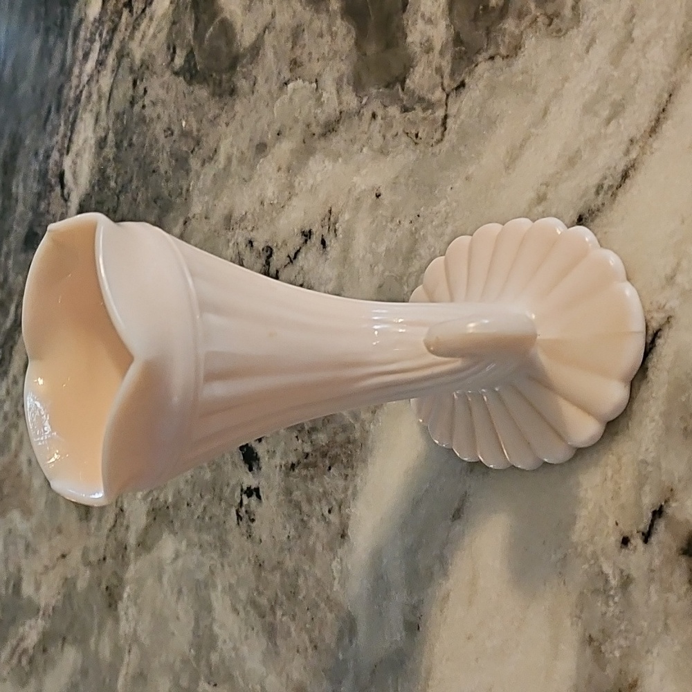 Jeanette Pink Milk Glass Cornucopia Vase - Picture 2 of 6